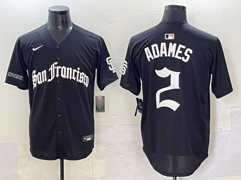 Men 2025 San Francisco Giants #2 Adames Black Five generations Joint Name Nike MLB Jersey style 3
